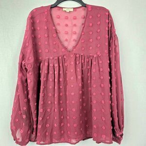 Entro Swiss Dot Sheer Blouse Burgundy L